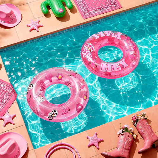 Foilswirl 2 Pcs Pink Cowgirl Pool Float Cowgirl Birthday Beach Supplies Cowboy Boot Pool Float Pink Disco Swimming Party Ring Western Summer Decorations for Bridal Shower Cowboy Birthday