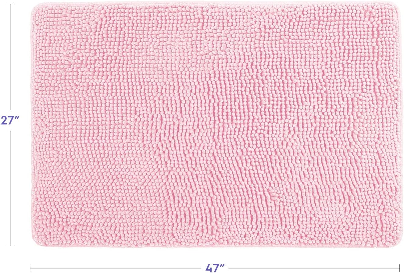 Tafts Bathroom Rugs, Extra-Thick Memory Foam Bath Mat, Ultra-Soft Chenille Microfiber, Highly Absorbent, Machine Washable, Shaggy Bath Mats for Bathroom, Non-Slip (27"x47") Light Pink