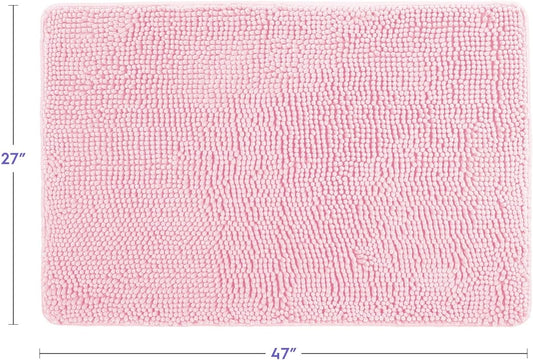 Tafts Bathroom Rugs, Extra-Thick Memory Foam Bath Mat, Ultra-Soft Chenille Microfiber, Highly Absorbent, Machine Washable, Shaggy Bath Mats for Bathroom, Non-Slip (27"x47") Light Pink