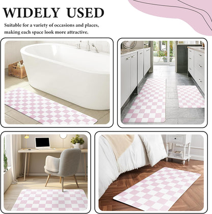 Pink Checkered Grid Checkerboard Kitchen Rug Sets [2 PCs], Anti-Fatigue, Waterproof Non-Slip Kitchen Mats Heavy Duty Ergonomic Comfort Foam Rug for Floor, Home, Laundry,Easter 17"x29"+17"x47"
