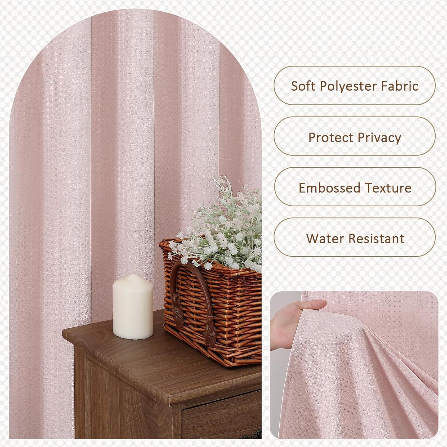 Pink Stall Shower Curtain 36 x 72 Inch, Textured Soft Fabric Waffle Narrow Size Modern Shower Small Curtain for Bathroom Hotel, Machine Washable, Water Resistant, 36Wx72L Inches