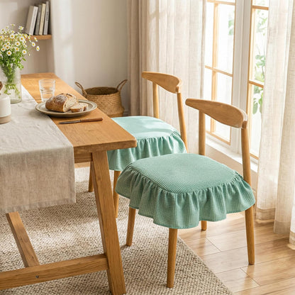 Ruffled Chair Cushion with Removable Cover & Insert, 17x18 Inch Cotton Linen Dining Chair Pad with Ties, Shabby Chic Farmhouse Seat Cushion for Kitchen (Pink)