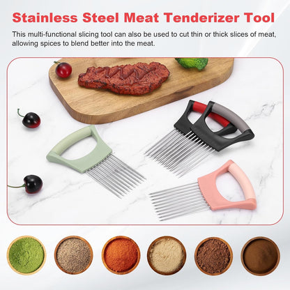uxcell Onion Slicer Holder, Stainless Steel Vegetable Cutting Holder Food Cutter Tool for Slicing Storing Onions Tomatoes Potatoes Avocados Apples, Pink