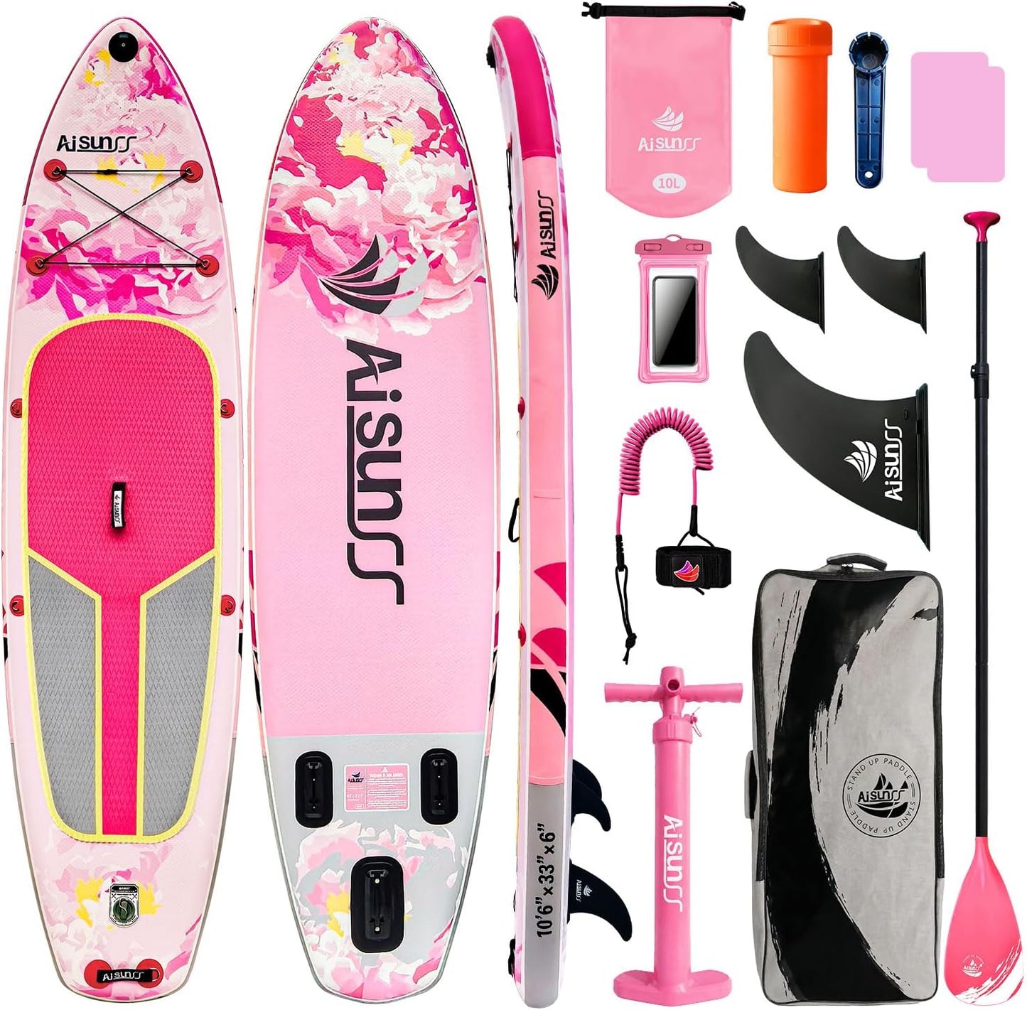Inflatable Paddle Board for Adult, Paddle Board for All Skill Levels, Wide SUP Board with Primium Accessories Include SUP Carry Bag, Hand Pump, 10L Waterproof Bag