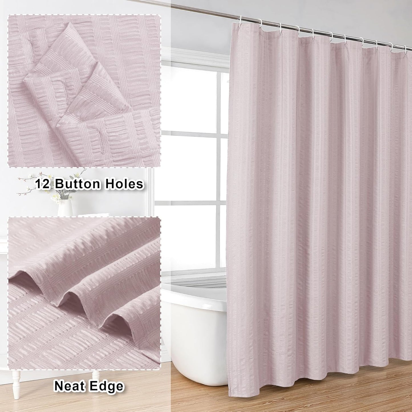 Aiyufeng Moga Pink Shower Curtain, Pink Bathroom Curtain with Textured, Embossed Fabric Shower Curtain, Hotel Quality Bathroom Shower Curtains, 72 x 72 Inches
