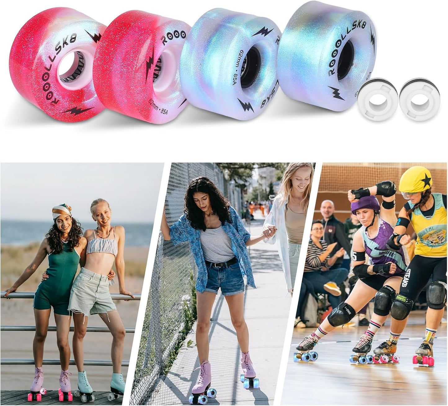 Roller Skate Wheels Light up Skate Wheels Indoor and Outdoor Glow Quad Skate Wheels 85A 62MM
