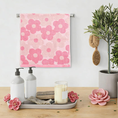 FYSUIMU 2 Pcs Pink Floral Hand Towels 3D Jacquard Cotton Bath Towel Spring Flower Absorbent Dish Towels for Housewarming Home Kitchen Bathroom Decor Gift Set, 29.5 x 13.7 Inch