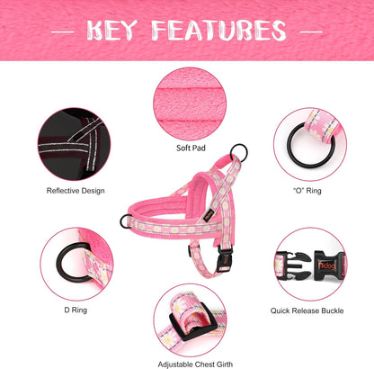 Didog No Pull Dog Harness with Soft Padded, Easy Walk Dog Harness with Quick Release Buckle, Adjustable & Reflective Pet Harness with Soft Padded for Small Medium Dogs (S:Chest 19-22", Pink)