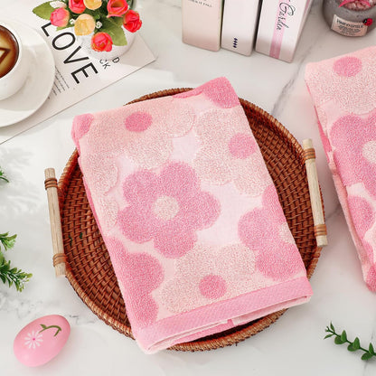 FYSUIMU 2 Pcs Pink Floral Hand Towels 3D Jacquard Cotton Bath Towel Spring Flower Absorbent Dish Towels for Housewarming Home Kitchen Bathroom Decor Gift Set, 29.5 x 13.7 Inch