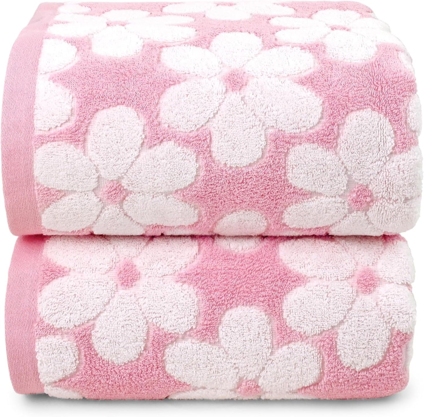 Jacquotha Pink Bath Towels Set of 2, Super Absorbent & Decorative 27.5x55 Inches, Cute Floral Jacquard Shower Towel for Bathroom Decor, Beach, Cotton