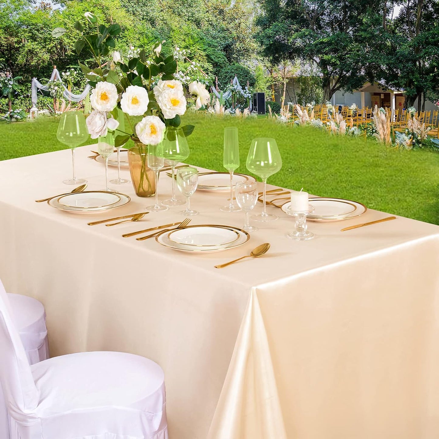 Horbaunal Peach Satin Tablecloth 60 x 102 Inches Rectangle Satin Table Cover Bright Silk Table Cloth Smooth Table Decoration for Wedding Party Banquet