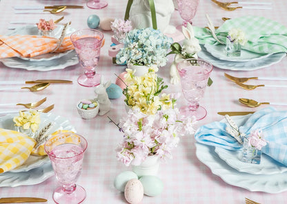 Solino Home Linen Gingham Tablecloth 60 x 120 Inch - 100% Pure Linen Checkered Marshmellow Pink Table Cloth for Rectangle Tables - Machine Washable Tablecloth for Summer