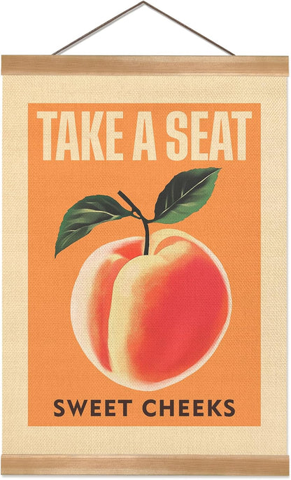 ZTGDA Funny Peach Bathroom Decor Wall Art,Take A Seat Sweet Cheeks Wall Art,Lovely Fruit Poster Bathroom Decor, Restroom Humor Sign for Toilet,Powder Room (Peach)