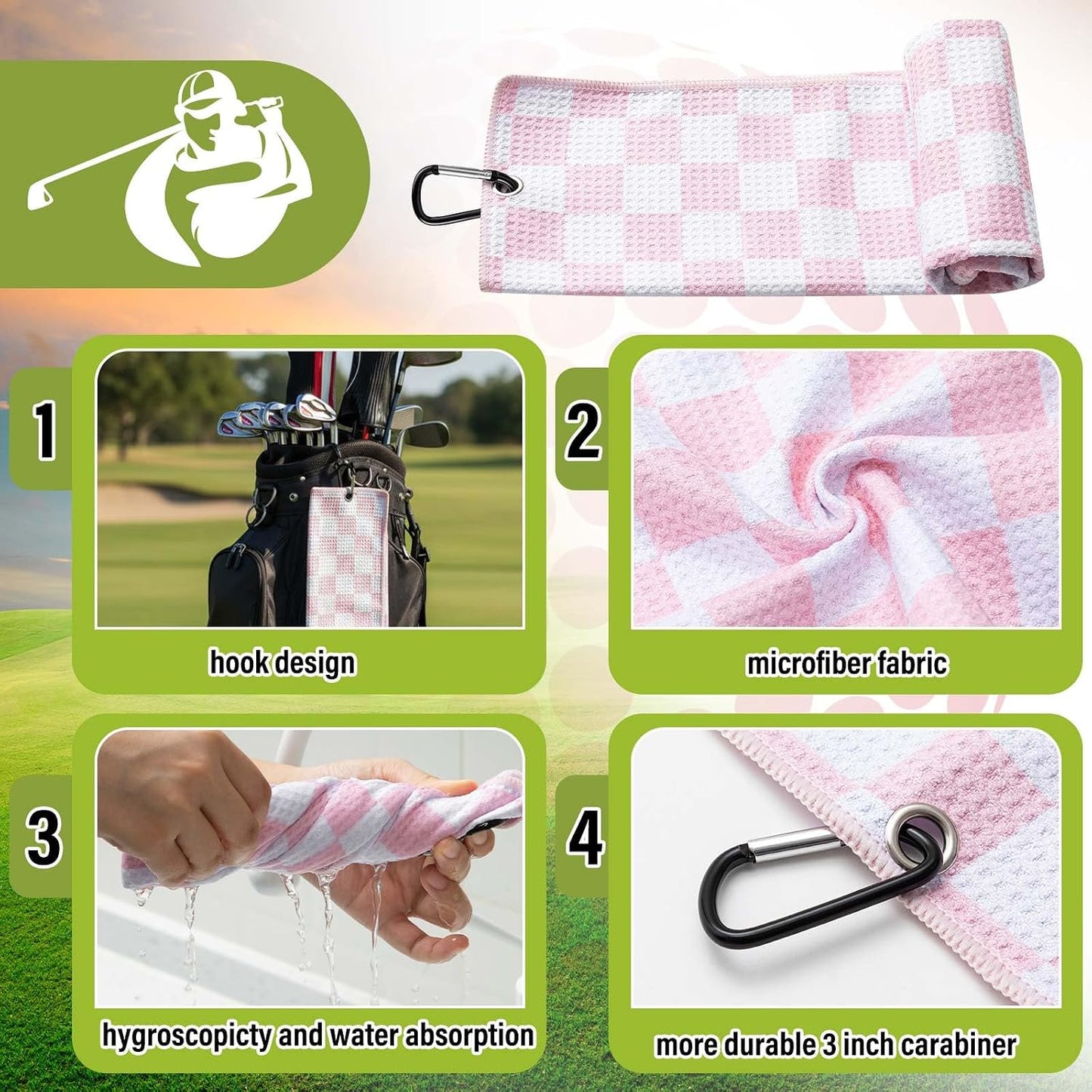 Liliful Woman Golf Accessories Kit Include 19.69 x 15.75 Inches Microfiber Waffle Golf Towel and Club Groove Cleaner Brush for Woman Gifts