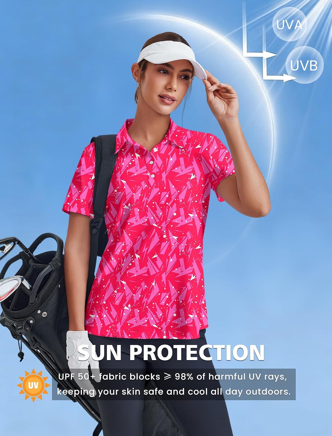 PINSPARK Womens Golf Shirt 4-Button UPF 50+ Quick Dry Collared Short Sleeve Polo Shirts for Women Tennis Work Golf Outfits