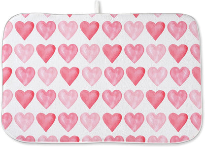 Valentines Day Dish Drying Mats 18x24 Inch Love Pink Heart Drying Mats Anniversary Mother's Day Holiday Valentines Decorations Absorbent Drying Dish Mats for Kitchen Dining Room Counter Decor