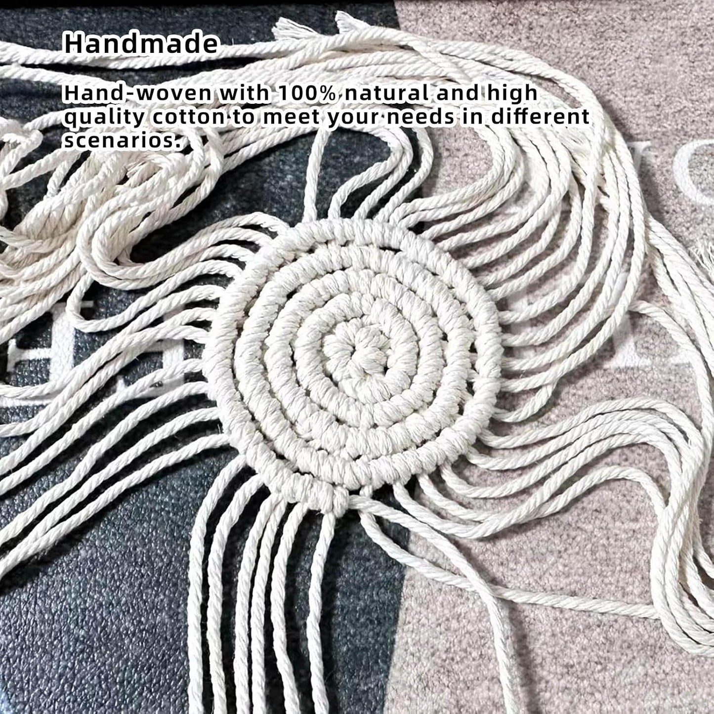 2 PCS Handmade Boho Coasters,100% Cotton Woven Macrame Absorbent Coaster for Drinks,Heat Resistant Cotton Coasters for Coffee Table,Desk Kitchen Dining Room Kitchen,Housewarming Gift