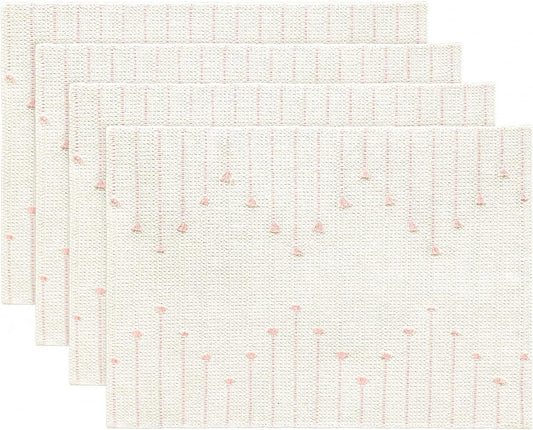 Artoid Mode Pink Farmhouse Woven Rustic Placemats Set of 4,12x18 Seasonal Holiday Macrame Burlap Kitchen Dining Table Decoration for Home Party Decor