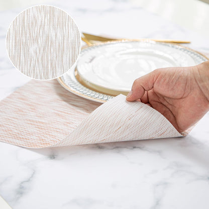 Vinyl Placemats Set of 8, Easy Clean Woven Vinyl Placemats for Dining Table, Indoor/Outdoor Place Mats, Washable PVC Table Mats, Pink
