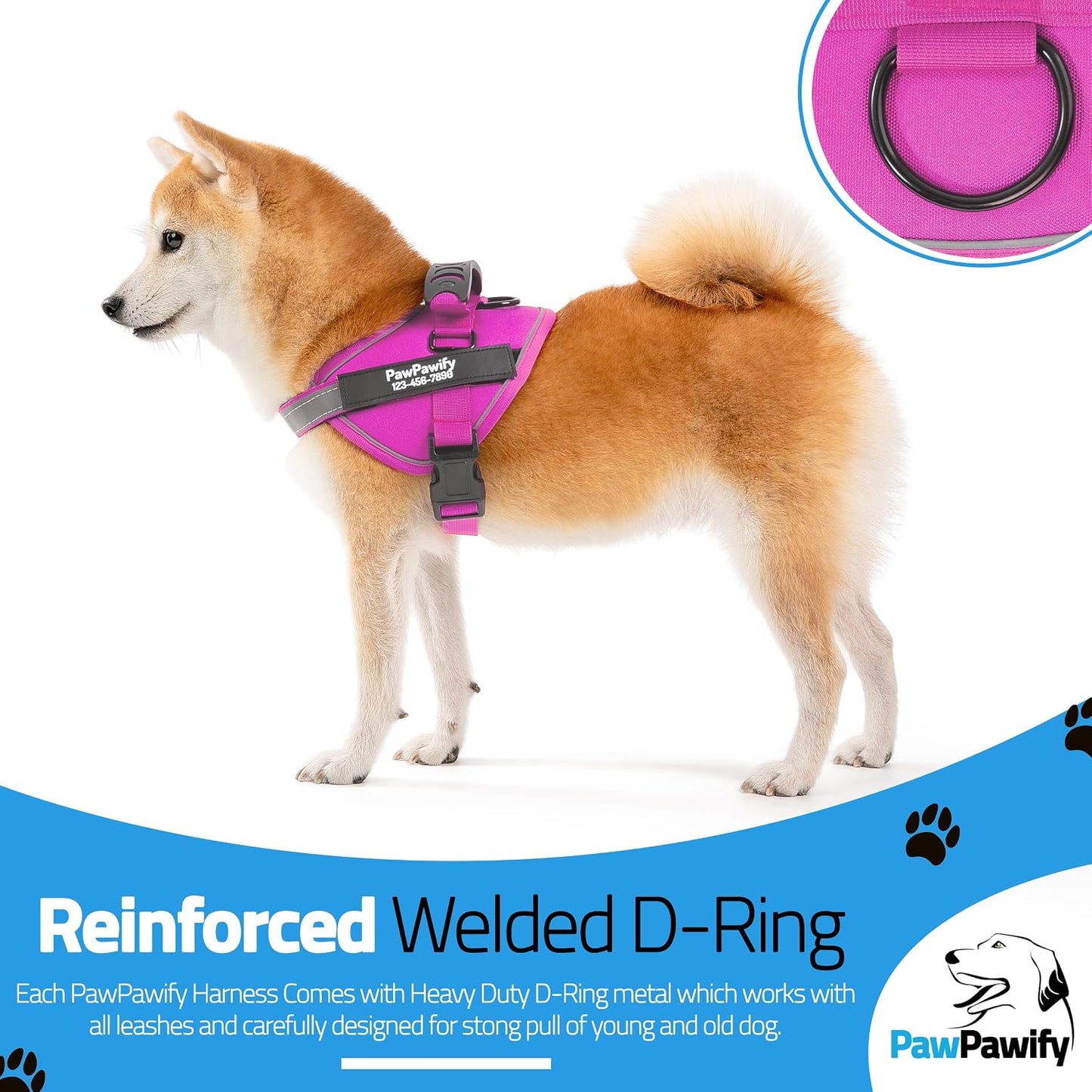 Custom No Pull Dog Harness with Name and Phone Number, Heavy Duty Personalized Pet Vest to Prevent Tugging, Pulling, or Choking, Training and Walking (New Pink, M (20-40 LBS))