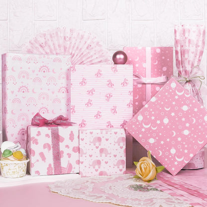 Larcenciel Tissue Paper, 50 Sheets Elephant Pink Tissue Paper for Gift Bags Gift Wrapping, Cute Baby Girl Design Art Gift Wrap for Baby Shower, Birthday, Anniversary, Craft, 19.7x13.8inch