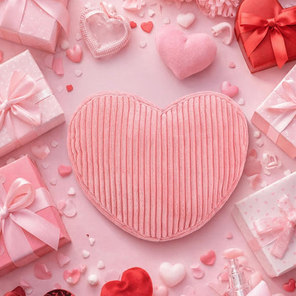 Sliner Pink Heart Pillow 13.7'' Heart Shaped Corduroy Decorative Throw Pillows Cute Soft Pink Cushion for Girls Women Room Bed Sofa Couch Aesthetic Home Decor Gift