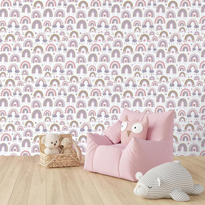 CHIHUT 17.7"x100" Pastel Rainbow Wallpaper Soft Pink Purple Blue Wall Mural with Clouds Stars Pattern Wallpaper Peel and Stick Rainbow Contact Paper for Kids Room Nursery Playroom Wall Décor