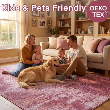 Merelax 5x7 Pink Living Room Area Rug, Large Washable Rugs for Bedroom Dining Room, Soft Boho Abstract Area Rugs, Modern Non Slip Low Pile Carpet for Office Study Kids Room