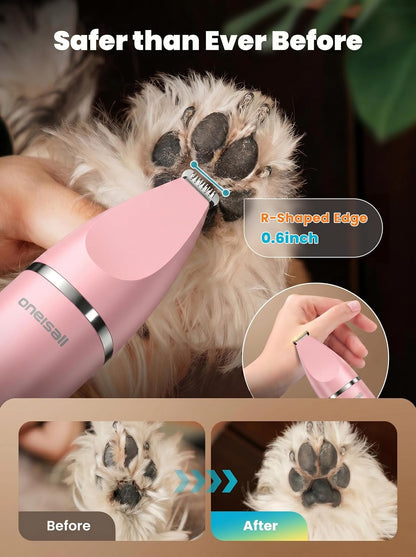 oneisall 4 in 1 Dog Grooming Kit with LCD Display, Dog Hair Trimmer for Paw Nail Grinder, Rechargeable Cordless Low Noise IPX7 Waterproof Pet Clippers Pink