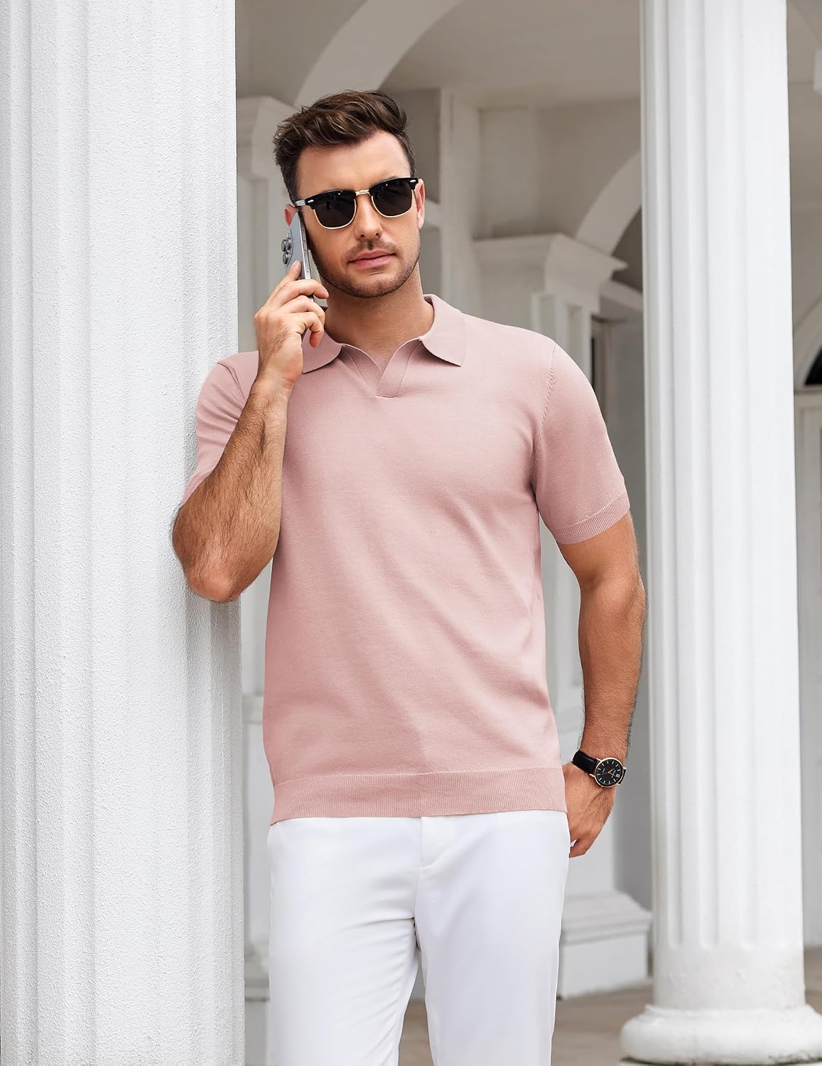 COOFANDY Men's V Neck Short Sleeve Stretch Knit Polo Shirt