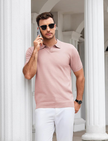 COOFANDY Men's V Neck Short Sleeve Stretch Knit Polo Shirt