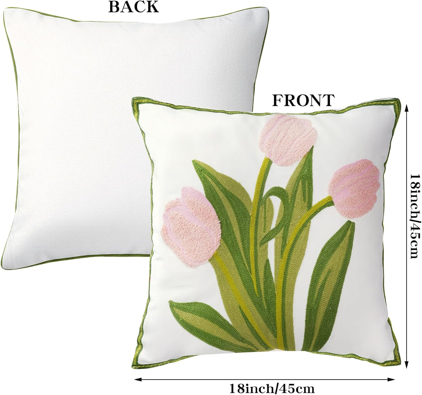 Embroidered Boho Floral Pillow Covers 18x18 Inch Linen Spring Decorative Throw Pillow Cases for Living Room Couch Sofa Bed Home Decor (Pink)