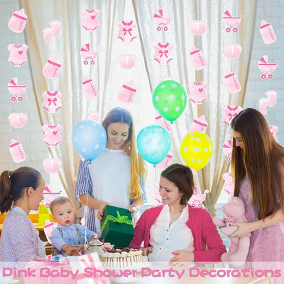 Weecent 8 Pack Pre-Strung Pink Baby Shower Banner Baby Girl Party Decorations Pink Paper Garland Baby Girl Birthday Party Favors Baby Shower Party Supplies