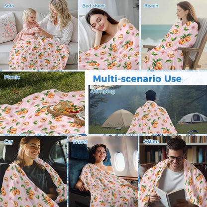 Peaches Cooling Blankets for Hot Sleepers Summer Fruit Flowers Pink Cool Throw Blanket, Lightweight Ice Blanket 30" x 40" Summer Cold Blankets for Night Sweats