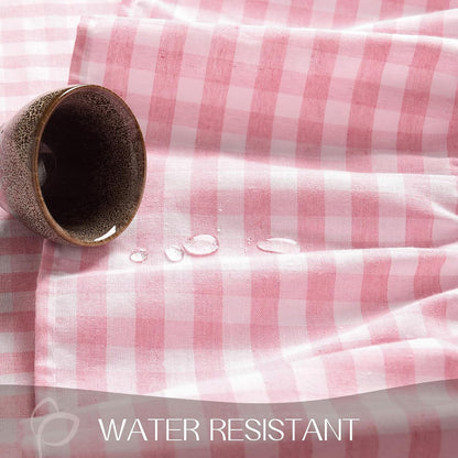 Romanstile Gingham Ruffled Tablecloth Rectangle - Waterproof Linen Cotton Checkered Table Cloth, Outdoor Plaid Table Cover for Picnic, Camping, Party - 60 x 84 Inch, Pink