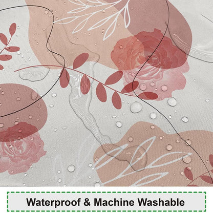 Abstract Boho Pink Brown Shower Curtain Mid Century Modern Minimalistic Leaves Aesthetic Shower Curtains for Bathroom Waterproof Polyester Fabric Bath Curtain 72 x 72 Inch with 12 Hooks