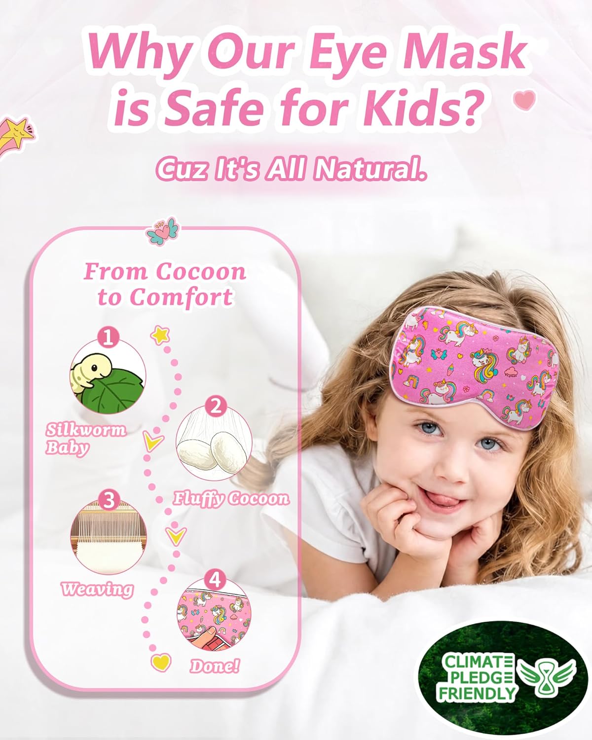 BeeVines Kids 100% Real Mulberry Silk Sleep Mask 2 Pack, Original Design Pure Silk Sleeping Eye Masks for Girls, Skin-friendly Blackout Eye Cover, Adjustable Strap, Reduce Puffy Eyes, for Travel Gifts