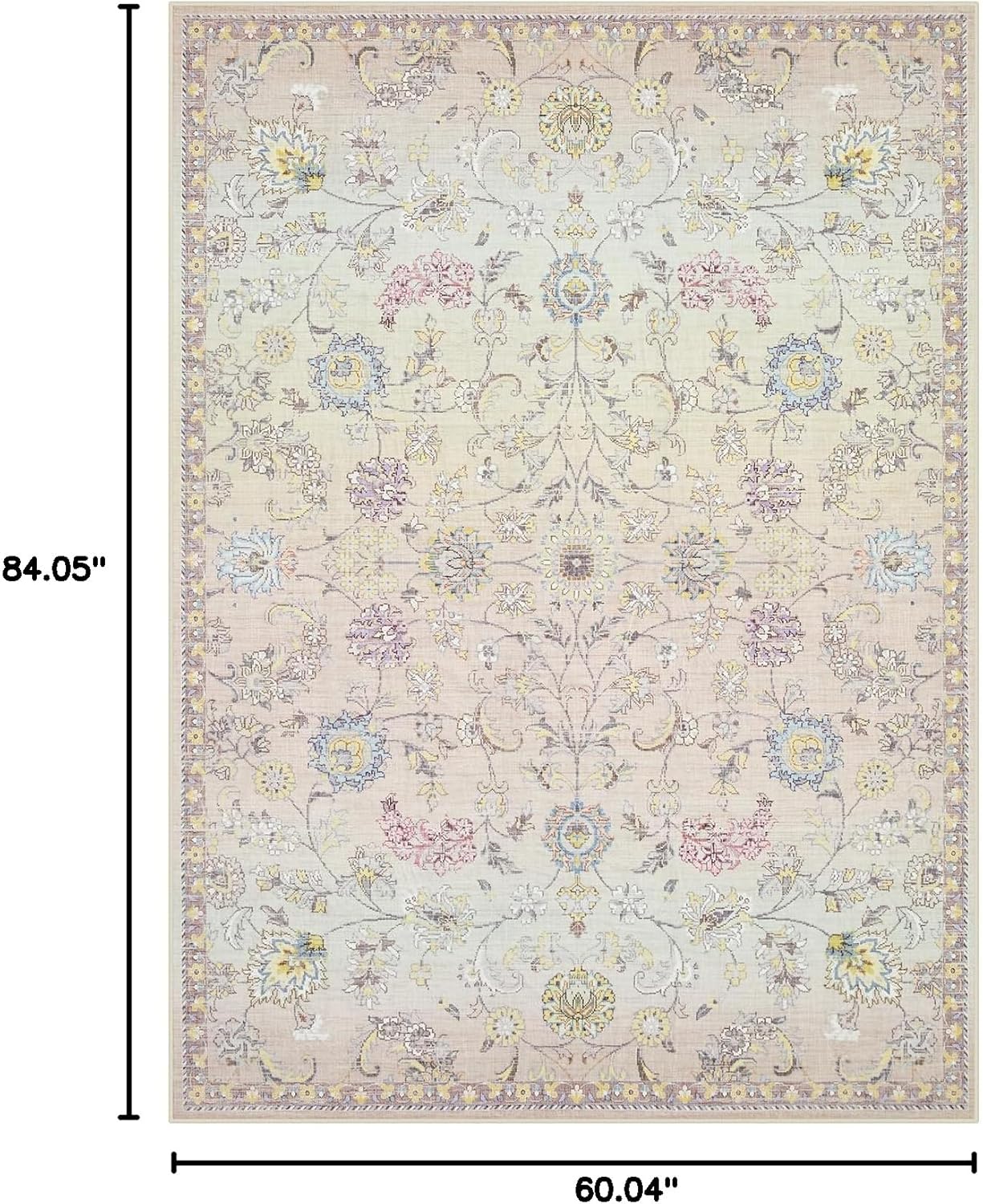 Joydeco Light Pink 5x7 Area Rugs for Bedroom Girls Nursery, Machine Washable Boho Rugs for Living Room Non Slip, Floral Soft Indoor Floor Carpet for Playroom Kids Room Dorm Classroom