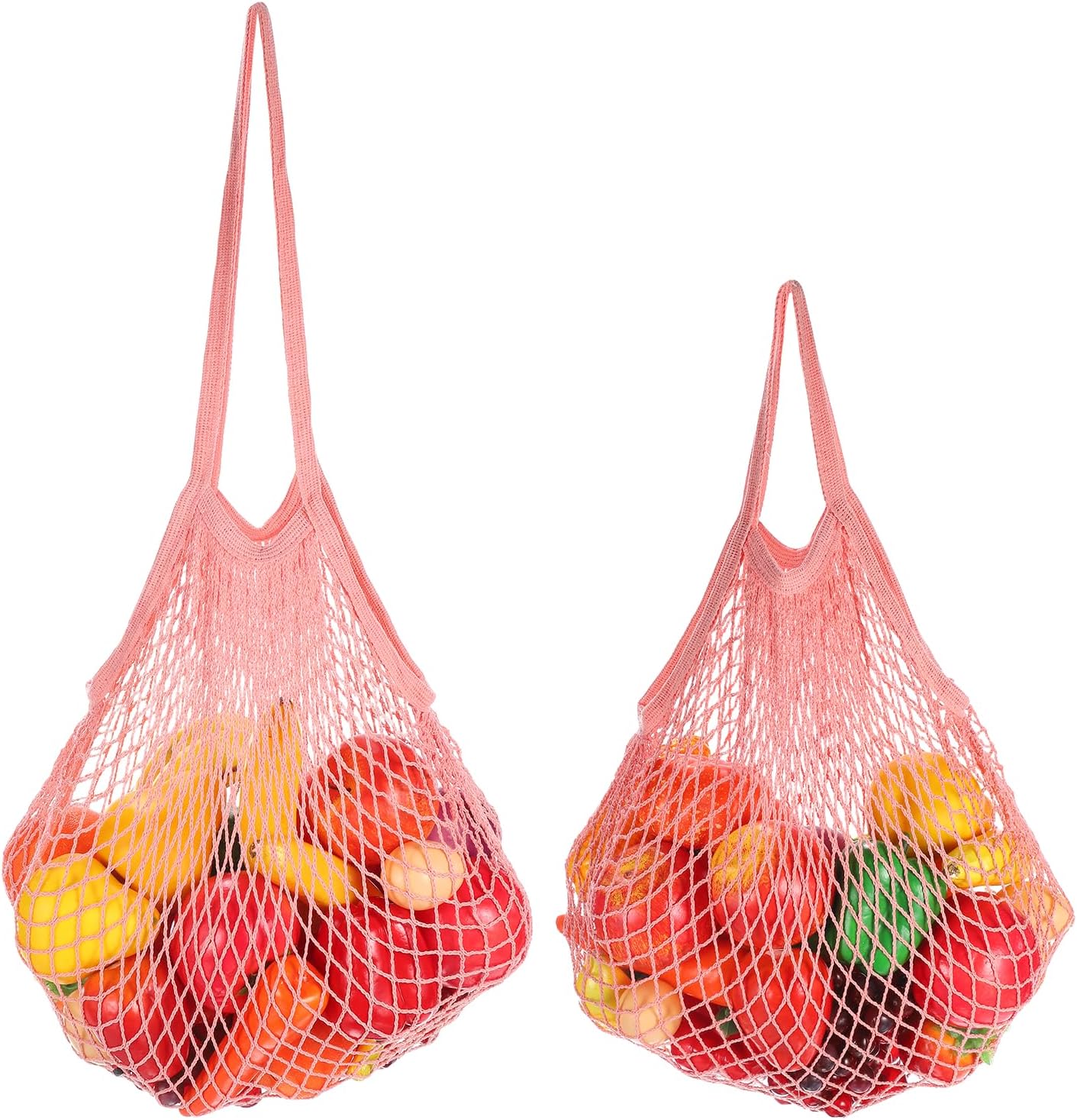 uxcell Reusable Mesh Produce Storage Bags Washable Net Portable Bag Cotton String with Long Handle for Shopping