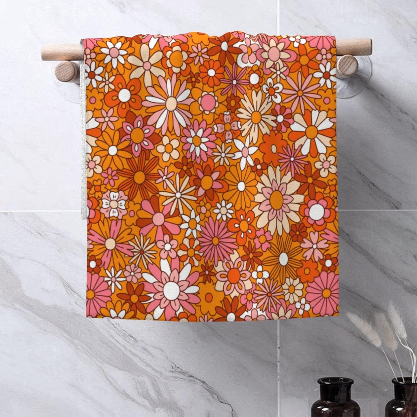 Orange and Pink Flowers Hand Towel for Bathroom Set of 2 Hand Bath Towels Soft Absorbent Decorative Towels for Bathroom Kitchen Yoga Home Decor 14 x 28 in