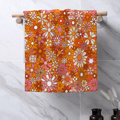 Orange and Pink Flowers Hand Towel for Bathroom Set of 2 Hand Bath Towels Soft Absorbent Decorative Towels for Bathroom Kitchen Yoga Home Decor 14 x 28 in