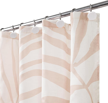 Sunlit Pink Textured Slubbed Fabric Shower Curtain, Mid Century Modern Palm Leaf Shower Curtains for Bathroom Decoration, Boho Botanical Bathroom Curtains, 72x72