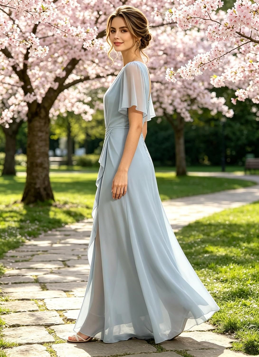 Cadoly Mother of the Bride Dresses for Women Chiffon A-line with Sleeves | Soft,Built-In Bra,Customizable,Stretchy,Adjustable Corset Back,Petite Friendly,Breathable,Fully Lined,True to Size