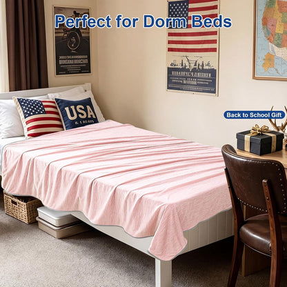KMUSET Cooling Blanket Twin (60"x80"), Double Sided Summer Cooling Blankets for Hot Sleepers & Night Sweats, Cool Soft Lightweight Blanket for Dorm Room Essentials, Picnic, Gifts for Women Dusty Pink