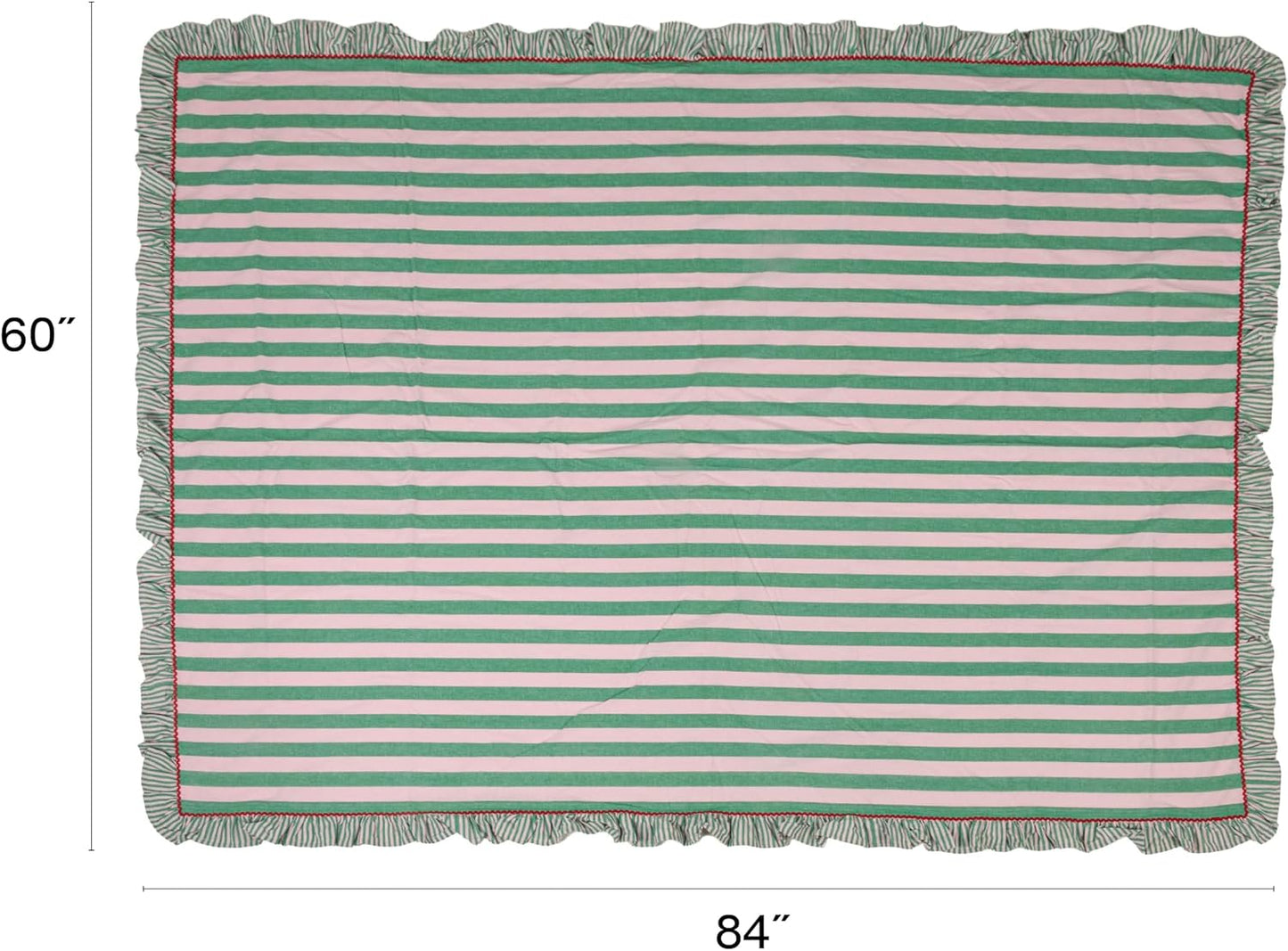 Creative Co-Op Woven Cotton Striped Tablecloth with Ruffle & RIC Rac Trim, Green & Pink