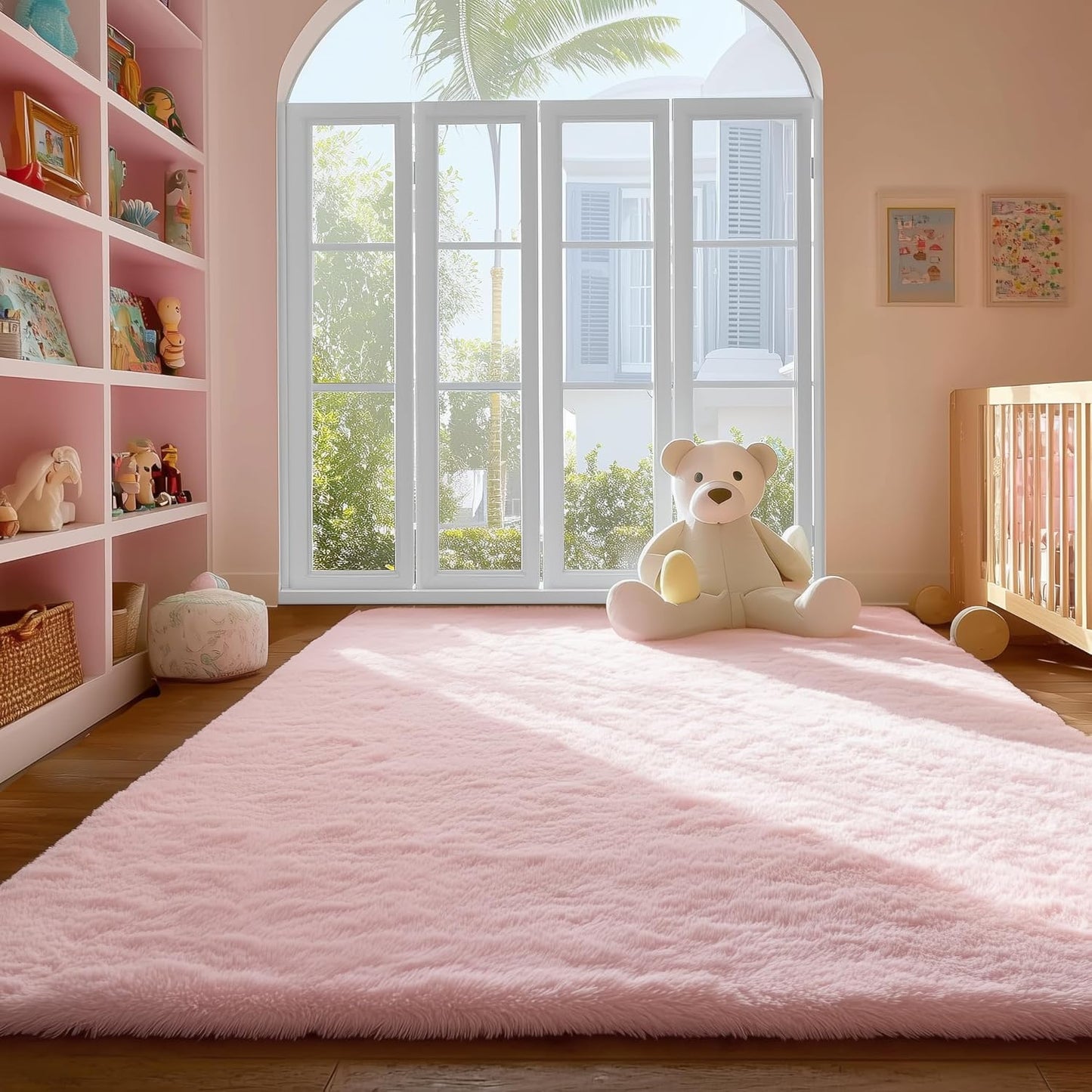 PAGISOFE Pink Fluffy Shag Machine Washable Area Rugs for Bedroom Girls 5x7,Soft Fuzzy Rugs for Living Room,Pastel Carpet Nursery Floor Kids Room Dorm Rug,Plush Soft Kids Rug for Room Decor Aesthetic