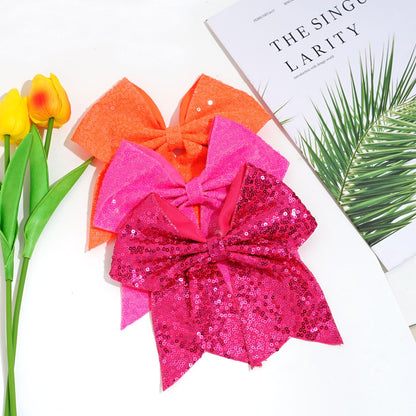 1 Pcs 8" Large Sequin Cheer Bows Clips, Cheerleading Glitter Hair Bow with Alligator Clips Hair Accessories for Cheerleaders Football Competition Sports (Bright Pink)