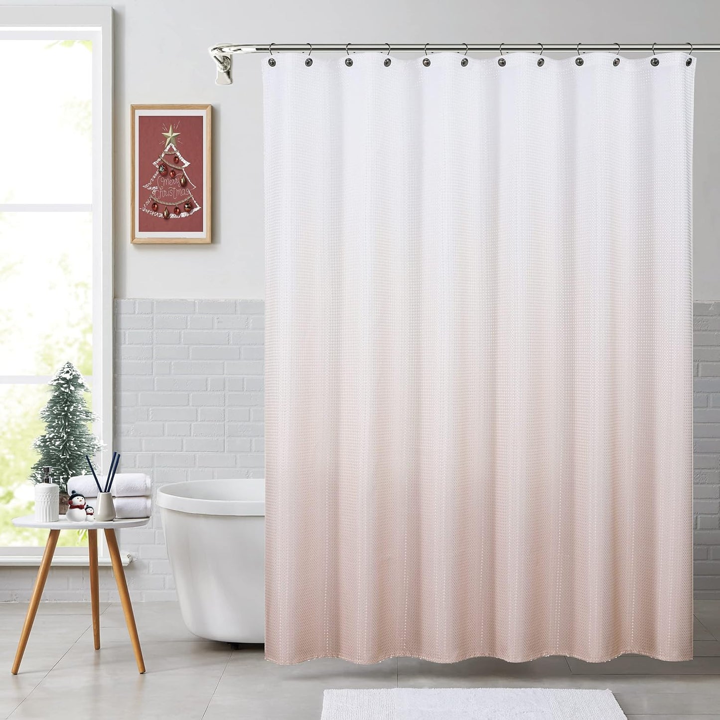 Central Park Pink Ombre Waffle Weave Shower Curtain Water Resistant Decorative White to Blush Pink Gradient Print Bathroom Spa Hotel Fabric Shower Curtain Liner with 12 Grommets, 70"x72"