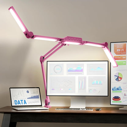 Neatfi 3,000 Lumens LED Desk Lamp, Dimmable, 360 SMD LEDs, 30W, CRI 95, Adjustable Light Modes, Task Lamp for Home Office, Study, Workstation (Pink, 44-Inch, CCT with Clamp)