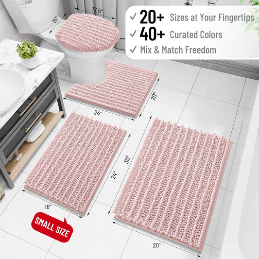 Arotive Luxury Bathroom Rugs 30x17, Extra Soft Thick Absorbent Shaggy Chenille Bath Rugs, Non-Slip Machine Wash Dry, Bath Mats for Bathroom Floor, Tub and Shower, Home Decor Accessories, Dirty Pink